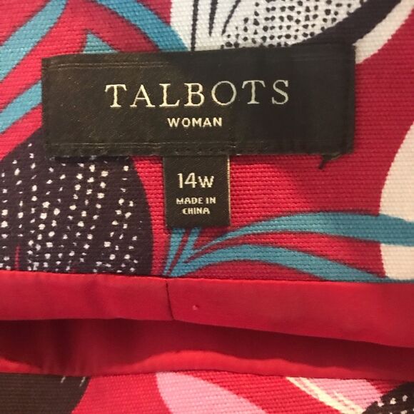 Talbots Red & Black Floral Print Pencil Skirt Women Size 14W Knee Length Cotton - Picture 7 of 11